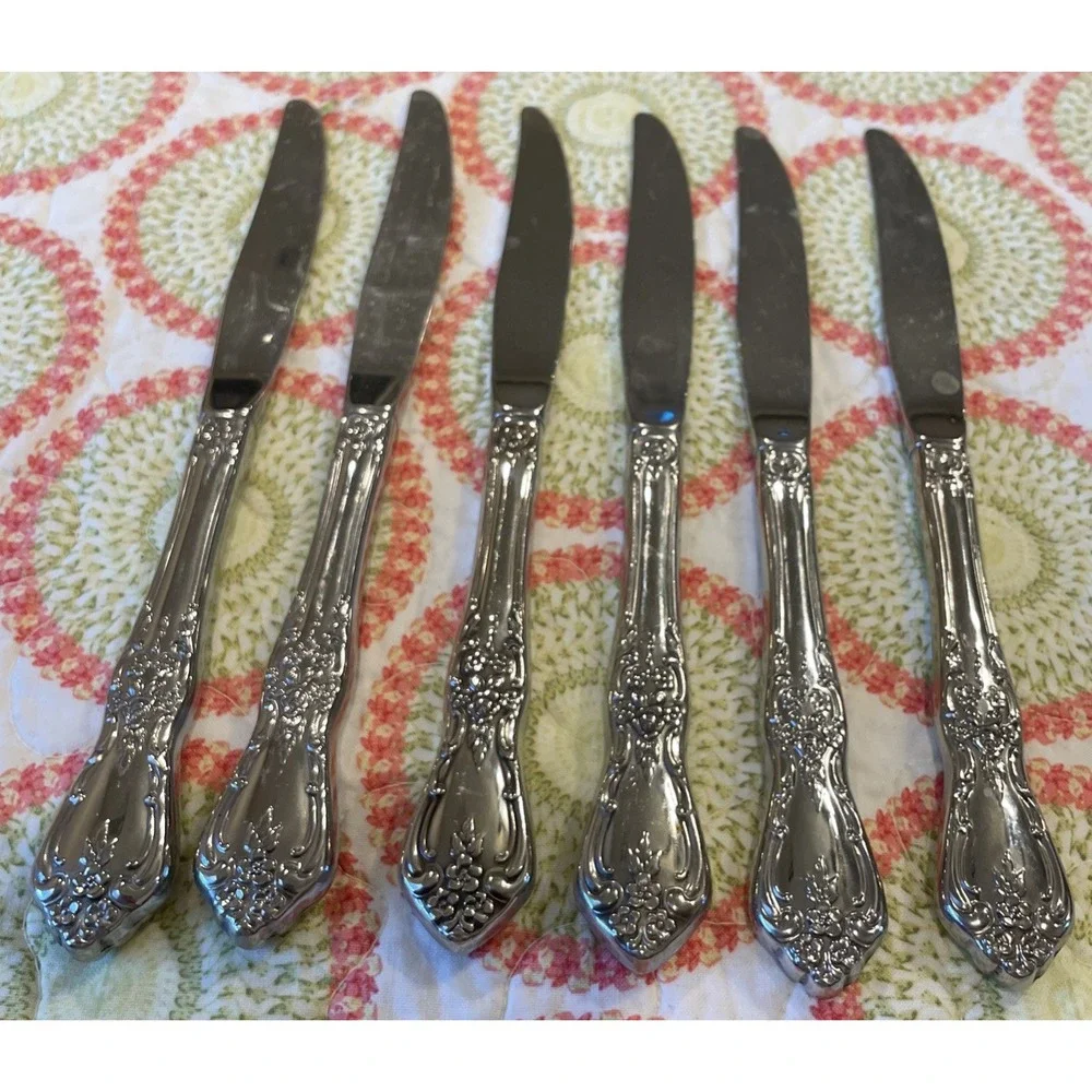 Oneida Distinction Deluxe Kenneth Square Dinner Knife Knives‎ Stainless Set Of 6